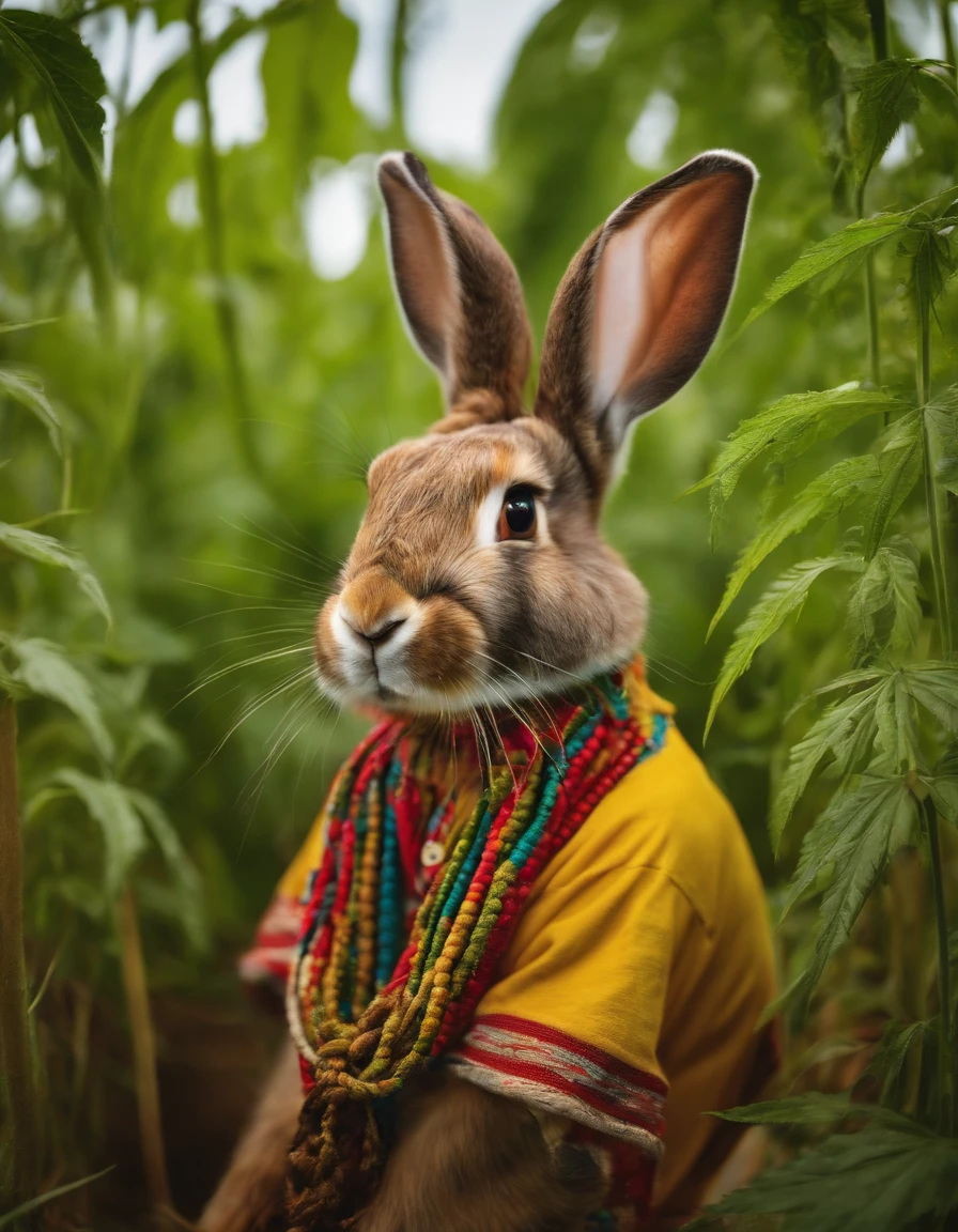 A rabbit rastafari in hemp farm