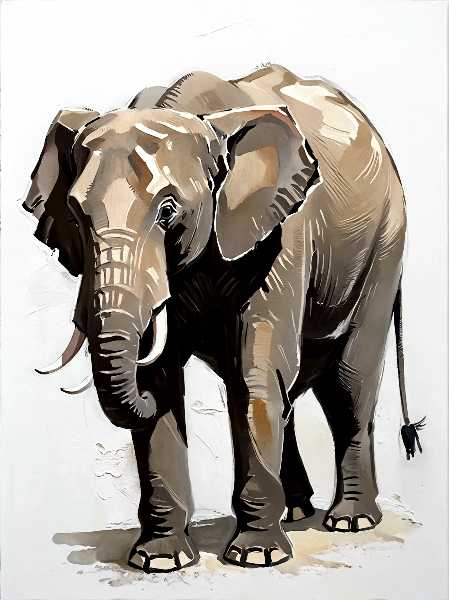 elephant，Chinese elements，color，Perfect proportion，symmetry，vanilla，bright，White background，real，emotion，Thick textured paint, 