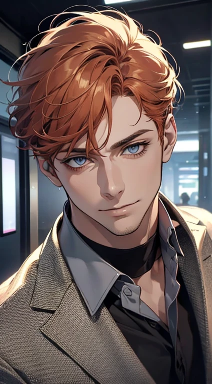 (best quality,4k,8k,highres,masterpiece:1.2),ultra-detailed,(realistic,photorealistic,photo-realistic:1.37),1 man,31 years old,mature man,very handsome,without expression,smile,short grey b
Orange hair,blue eyes,penetrating gaze,perfect face without errors,imposing posture,businessman,office background,cinematic lighting,hdr image