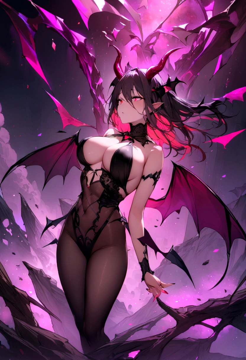 (masterpiece:1.1), (best quality:1.1), (Vibrant colors:1.1), (Solitary:1.2), (1 Girl:1.0), (weightlessness,Inverted),((Broken lens)), (stocking:1.0), ((wing)), (Devil's Horns:1.0),night,Succubus,Sexy