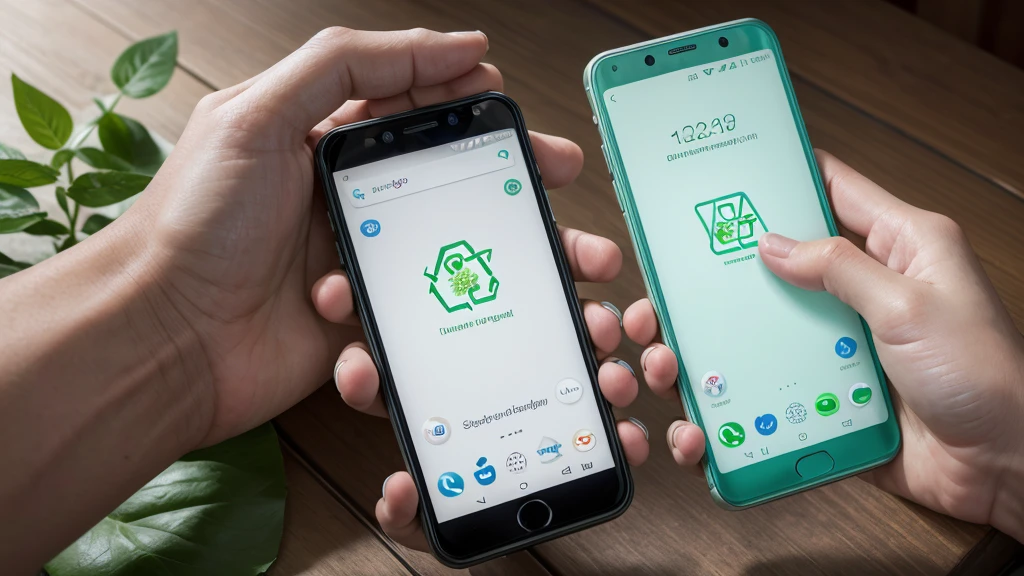 Prompt 1: Refurbished Smartphones Showcase
A close-up image of hands holding various used smartphones, highlighting their reconditioned state with visible signs of wear but still in good condition, emphasizing sustainability and circular economy principles with a clean, modern backdrop.
Negative prompt: new smartphones, irrelevant background, pristine condition phones, no signs of use, no emphasis on sustainability, modern gadgets, lack of hands or human touch.
Prompt 2: Sustainable Tech Revival
Hands holding a collection of refurbished smartphones against a background that subtly features symbols of sustainability and the circular economy, such as recycling arrows and green leaves, illustrating the concept of giving new life to used devices.
Negative prompt: brand-new devices, plain or cluttered background, absence of sustainability symbols, no hands, lack of visual contrast, modern tech focus, no connection to the circular economy.
Prompt 3: Circular Economy in Action
Hands showcasing a selection of reconditioned smartphones with visible signs of previous use, set against a backdrop of green elements and recycling icons, representing the principles of the circular economy and environmental sustainability.
Negative prompt: pristine devices, dull or modern background, absence of recycling symbols, no environmental theme, new tech gadgets, lack of visual storytelling, minimal signs of use.
Prompt 4: The Green Tech Revolution
An engaging image of hands holding reconditioned smartphones with a focus on their usability, surrounded by symbols of sustainability and circular economy, including eco-friendly icons and green foliage, representing a shift towards environmentally conscious technology choices.
Negative prompt: new or unblemished devices, plain or industrial background, lack of eco-friendly symbols, modern tech focus, no green or nature elements, minimal user interaction.
Prompt 5: Eco-Friendly Smartphone Collection
Detailed image of hands presenting