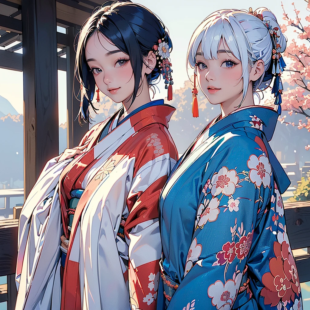 best quality, masterpiece,
New Year, (Kimono with strikingly beautiful colors:1.7),
Three Japanese high-school cute girls, looking straight, gently smiling,
white short scarf, white feather shawl,
(separately side by side:1.4),
(The image shows only the upper body:1.7),
shrine background,
winter(season),(outdoors:1.5)