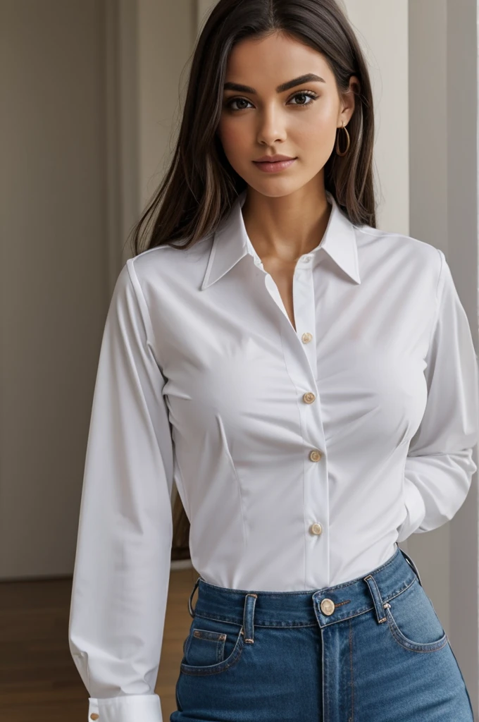 A tight button shirt that is extremely revealing