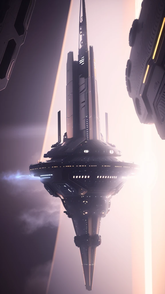 a gigantic modern space ship, advanced technology, futuristic city, dramatic lighting, cinematic, dynamic composition, glowing neon lights, metallic surfaces, sci-fi, highly detailed, 8k, photorealistic, hyper-realistic, dramatic shadows, cinematic lighting, volumetric fog, intricate details, stunning visual effects
