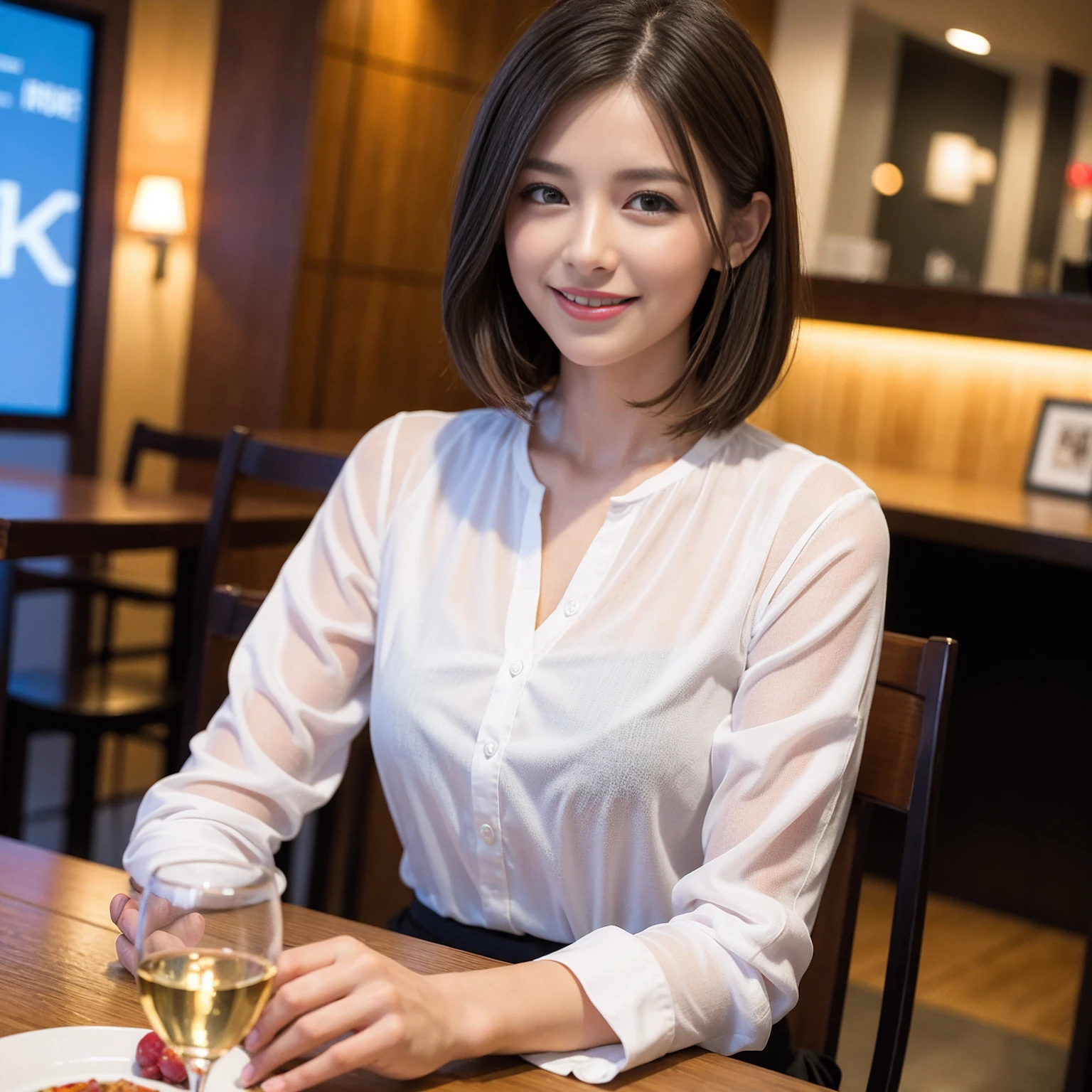 ((Highest quality、8K、masterpiece:1.3))、slimカップル、Pink Lover、modelカップル、(Realistic, Intricate details:1.2), full-course dinner、Wine Party、Amazing view of the sunset sky and clouds、A bright smile、The wonderfulness of smile、Bright image、The beauty of wine, Beautiful Face, blue eyes, The light shines on your face, Blushing, short hair,Bright Face、 (Age 37), 39 years old, red wine 、Appetizers、Italian food、Wine bottle、Champagne、sparkling wine、Two beauties、Brown Hair、Shortcuts、Long sleeve shirt、dress、Beautiful woman 1, (slimな顔), (The body is slim), (Brown Hair), (Shortcuts), cheeks turn a little red,Attractive beauty、restaurant, In a prominent place (From the waist up) Nova Frog Style, actress, model, Upper Body, White wine, slim, wine glass, 中央に置かれたwine glass, smile, (smile: 1.15), Beautiful fine grain, Depth f/2,saturation, High Contrast, Strong light and shadow,Moist Body:1.5、3D texture、Delicate eyes、Brown Hair、The hair is very shiny、