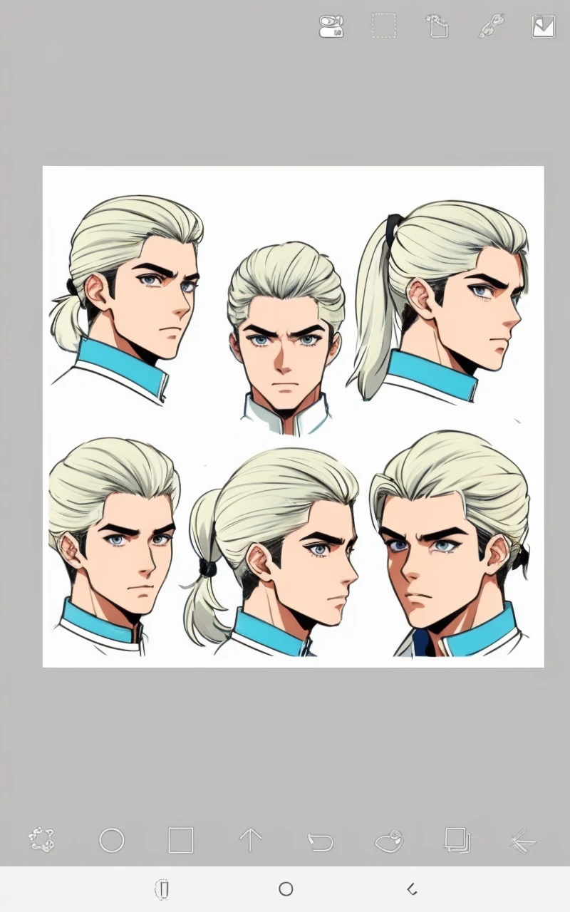 a close up of a person with a bunch of different hair styles, male anime style, xqc, character headshot concept art, kentaro miura art style, silver hair (ponytail), kentaro miura manga art style, anime handsome man, male character design, high quality character design, white ponytail hair, concept headshot art, anime character design, anime style character