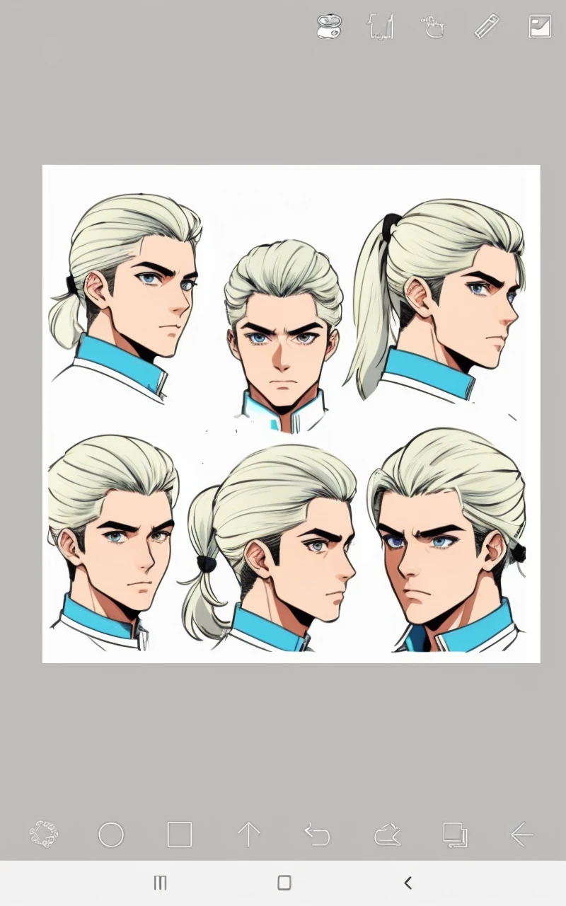 a close up of a person with a bunch of different hair styles, male anime style, xqc, character headshot concept art, kentaro miura art style, silver hair (ponytail), kentaro miura manga art style, anime handsome man, male character design, high quality character design, white ponytail hair, concept headshot art, anime character design, anime style character