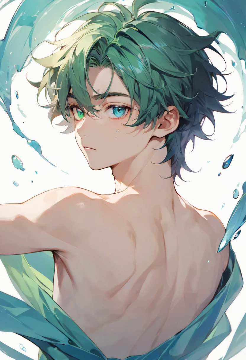 boy , very vesnushek on face, back, shoulders and palms, Heterochromia of the eyes, The right eye is blue, and the left one is green
