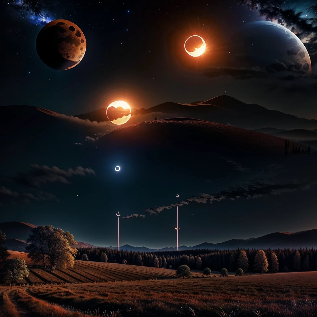 Nature versus machine , landscape , night  , eclipse