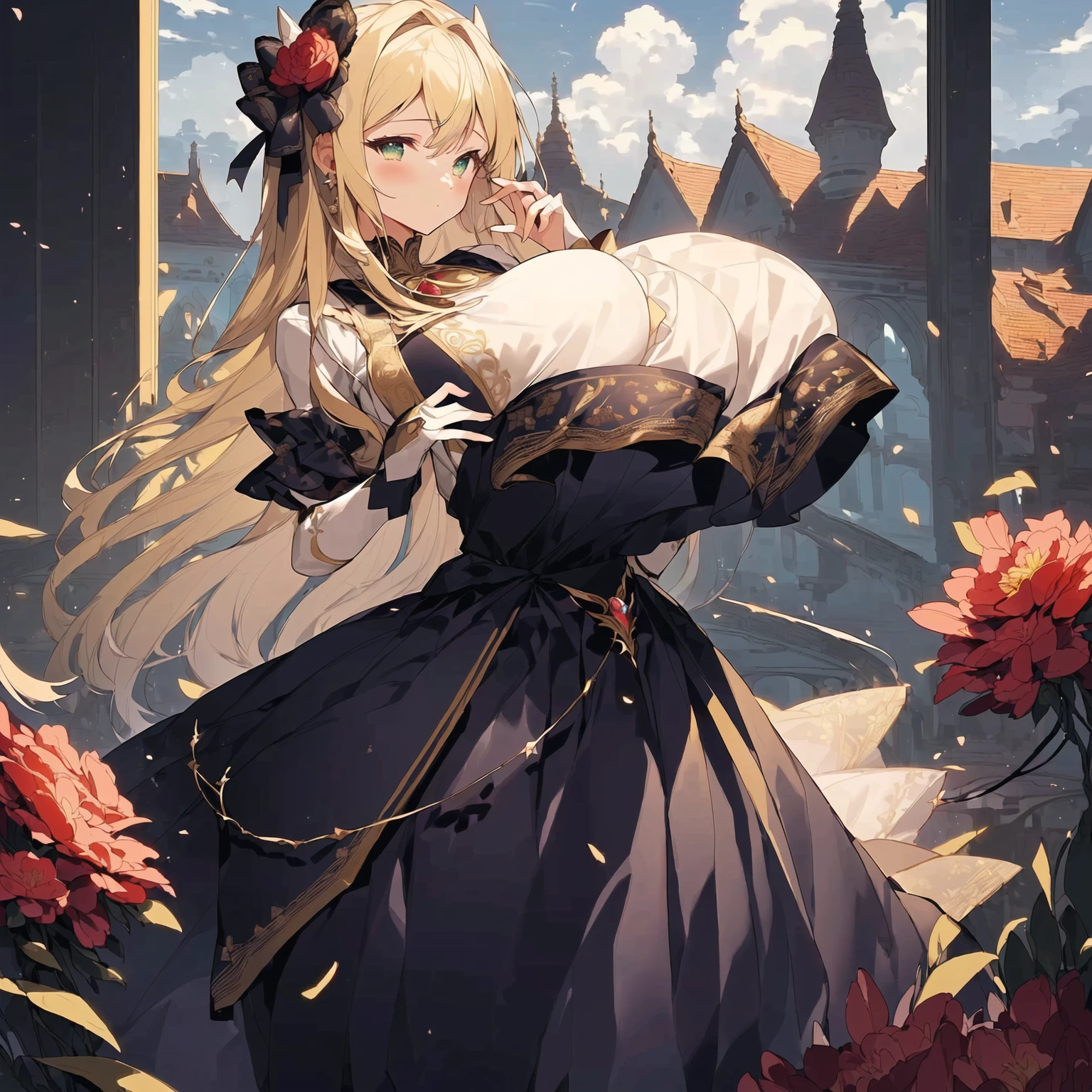 ((Anime cute art style)),(((digital))),Noble atmosphere,(masterpiece), (best quality), (Super Detail),illustration,(Very delicate and beautiful),Dynamic angle,looking at the audience,(((Solitary))),((whole body)),(((1 A gorgeous and noble princess in a wide skirt))),jewel eyes,(Very long hair),Gorgeous embroidery and lace,transparent,gorgeous ruffles,(Huge breasts,Long Breasts),(A gorgeous ball gown with a voluminous skirt),