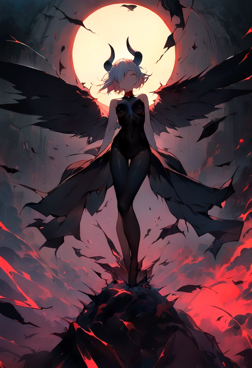 (masterpiece:1.1), (best quality:1.1), (Vibrant colors:1.1), (Solitary:1.2), (1 Girl:1.0), ((weightlessness，Inverted posture))，Close your eyes，Tears，((Broken lens)), (stocking:1.0), (（Black feather wings）), (Devil&#39;s Horns:1.0)，night