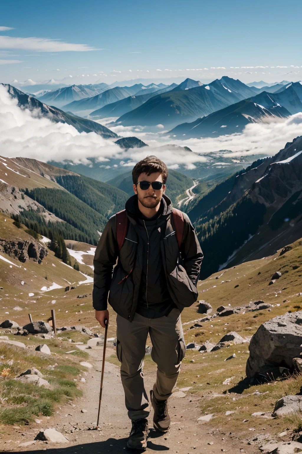 Illustration of a guy who travels in the mountains