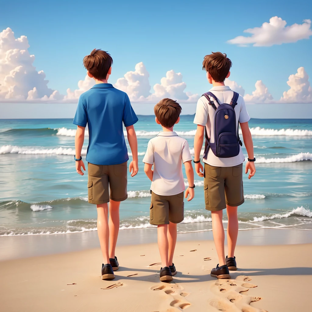 Two adult boy friends walk in sea bech