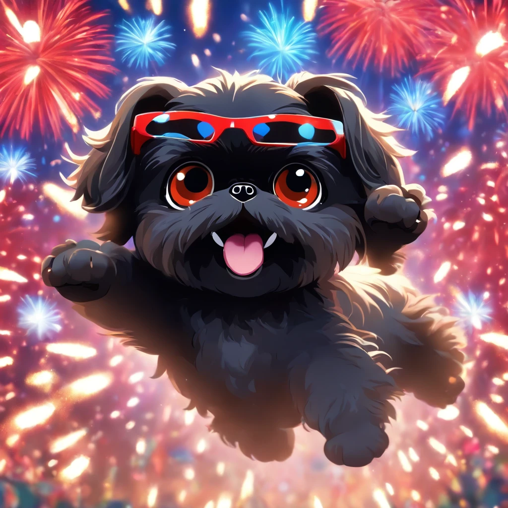 2 adorable small black shih tzu puppies, wearing bright bandanas and sunglasses, painting and making a mess, disney background, 3d cartoon, 3d render, disney pixar style, intricate details, soft lighting, vibrant colors, whimsical, photorealistic, 8k, best quality