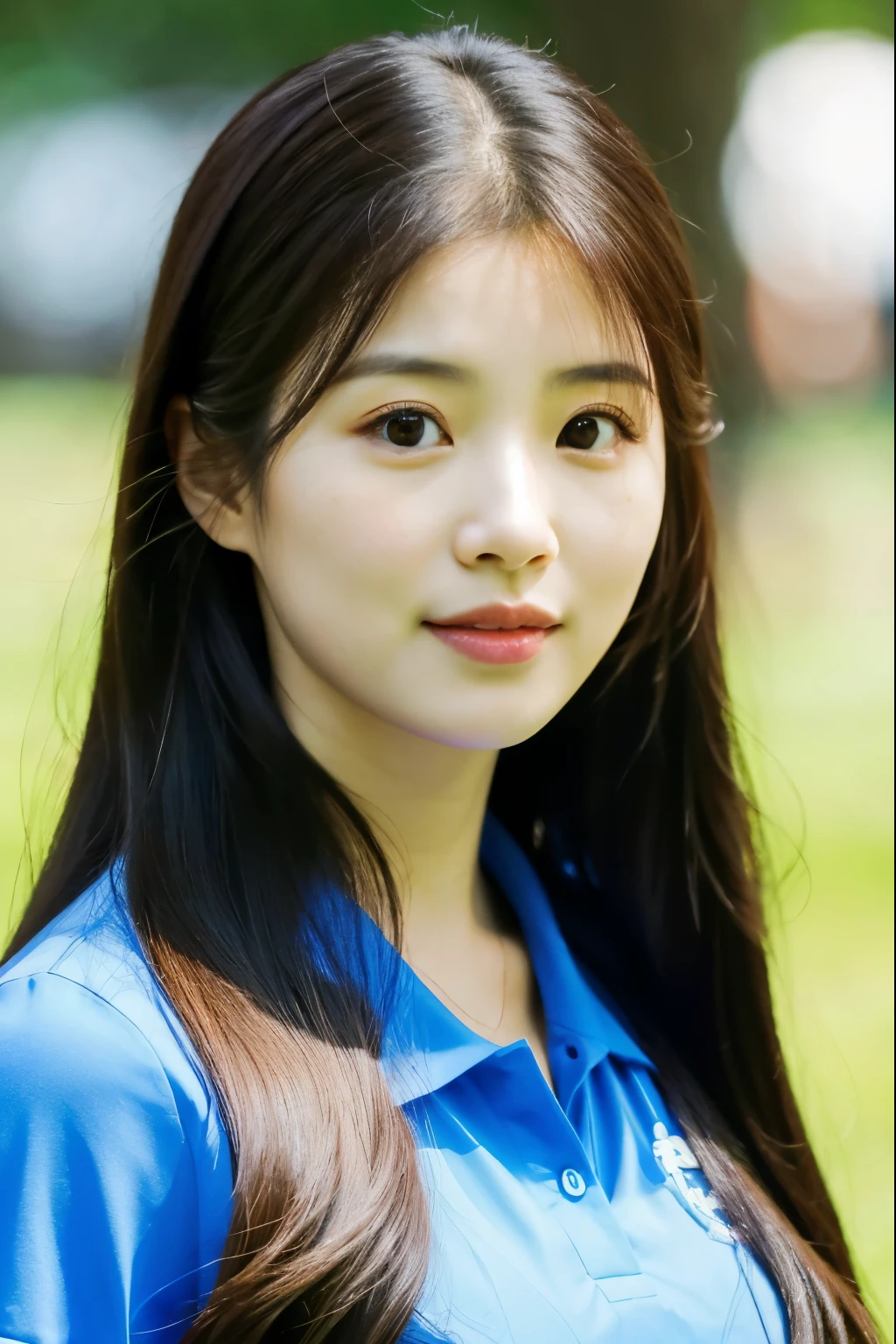 a close up of a woman with long hair wearing a blue shirt, wan adorable korean face, jaeyeon nam, park ji-min, korean idol, jisoo of blackpink, portrait of female korean idol, korean girl, hwang se - on, lee ji-eun, lee ji - eun, jisoo from blackpink, heonhwa choe, gongbi