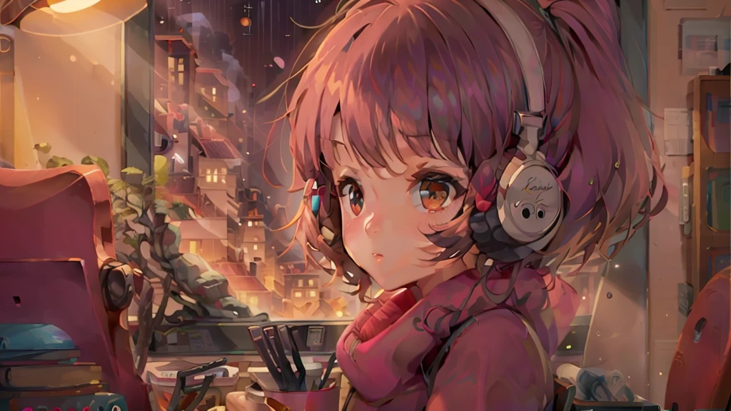Girls are traders, pink theme, style anime, computers, living room, in the computers screen is chart stock night light , (very detailed:1.2), (warm light:1.2), masterpiece, surreal,32k, Very detailedCG Unity 8K Wallpaper, highest quality (masterpiece,highest quality:1.5)