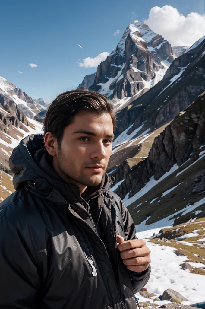 Illustration of a guy who travels in the mountains