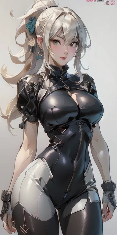 (((Full and soft breasts,)))(((Huge breasts)))((((Cleavage)))))) (Perfect curvy figure)(Not suitable for working hours:0.4),(masterpiece,best quality,Extremely detailed,high resolution,illustration:1.2),Extremely detailed的壁纸,Official Art, Astonishing,High Detail,Extremely detailed,Extremely detailed 8k wallpaper,(role conception),(Simple background, White background: 1.3),(1 Girl),(Solitary),(Young Girls:1.2),(Tights),Perfect anatomical structure,Pretty Face,Ponytail hairstyle,Large Breasts,Cowboy shooting,permanent,Looking at the audience