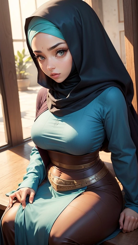 A women were hijab big  sitting loke Avatar 
