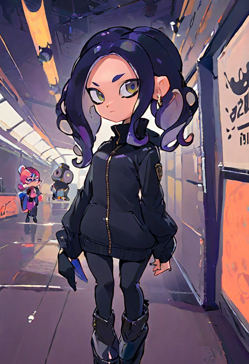 Splatoon agent, octoling wearing a slim black outfit