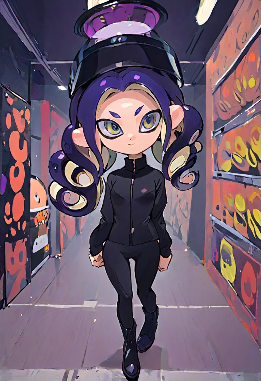 Splatoon agent, octoling wearing a slim black outfit