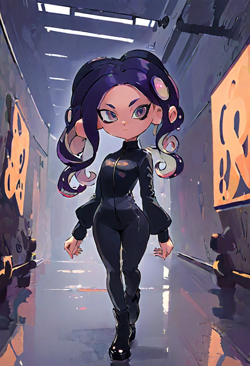 Splatoon agent, octoling wearing a slim black outfit