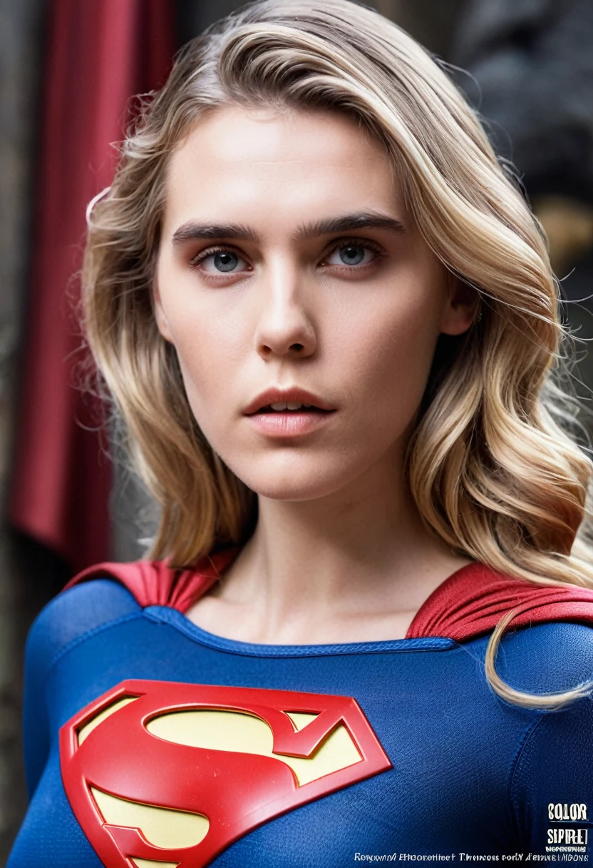 (((Extreme close-up Gaia Weiss under the mantle of the Kryptonian Kara Zor-The alias Supergirl images Color Splash)))