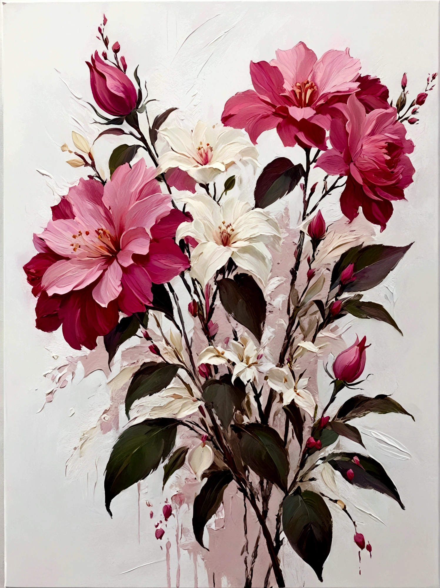 Pink flowers，color，Perfect proportion，vanilla，bright，White background，real，emotion，Thick textured paint, 