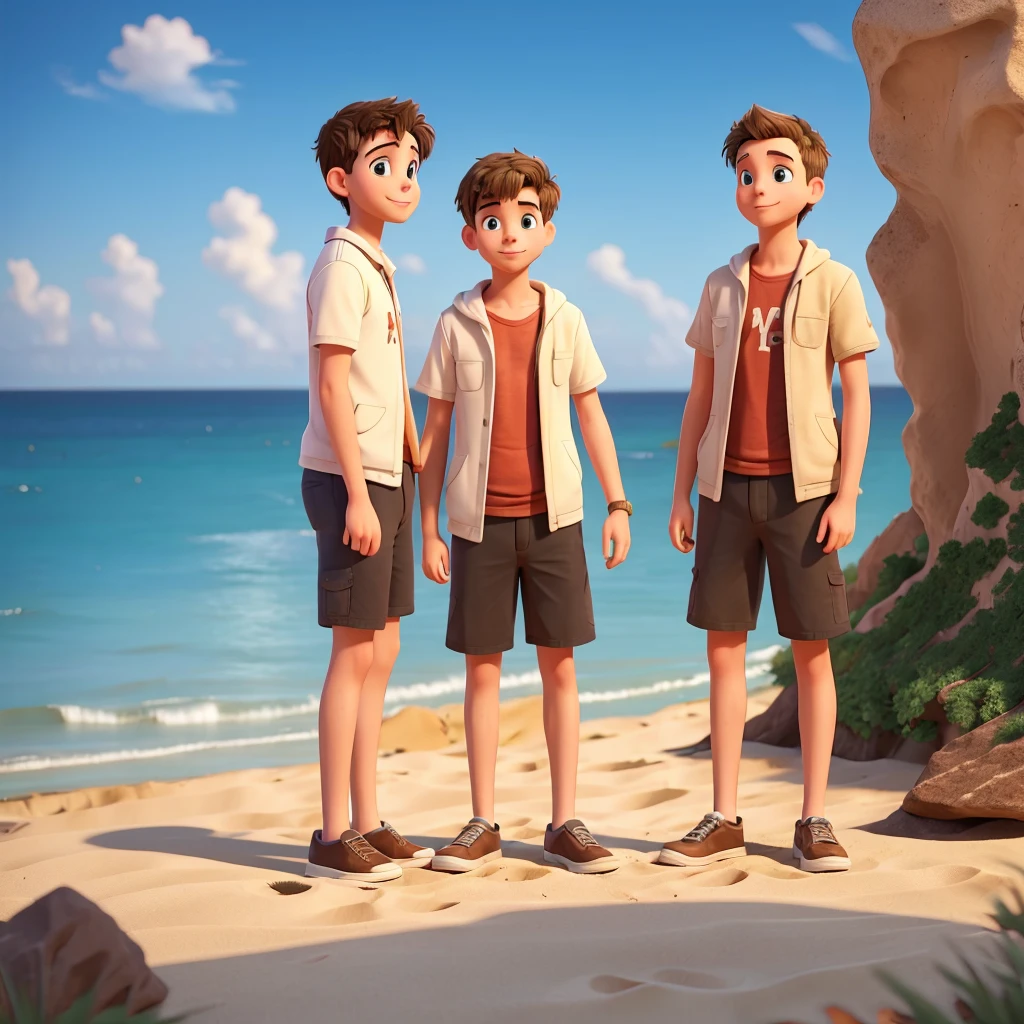Two adult boy friends go to a sandy place