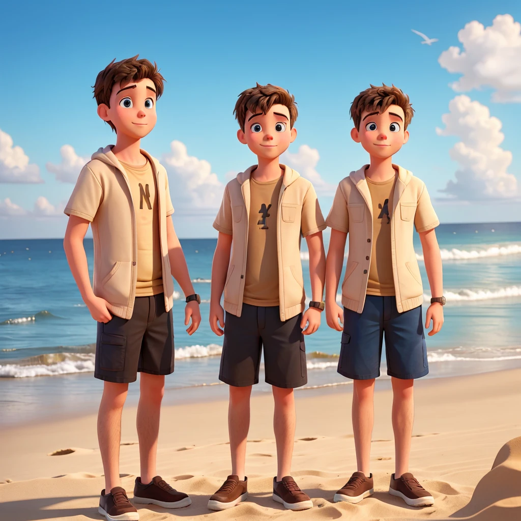 Two adult boy friends go to a sandy place