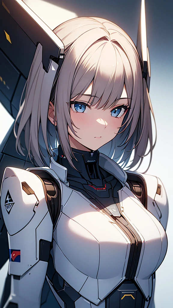 masterpiece, Highest quality, Ultra-realistic, Ultra-detailed, 8K resolution, RAW Photos, Sharp focus, (One girl), alone, Gorgeous face, Perfect body, Mature Woman, Age 25, Portraiture, Mecha, White Armor, Nanosuit, sexy, Messy Hair, Cinematic, Cinematic light, Dark Theme