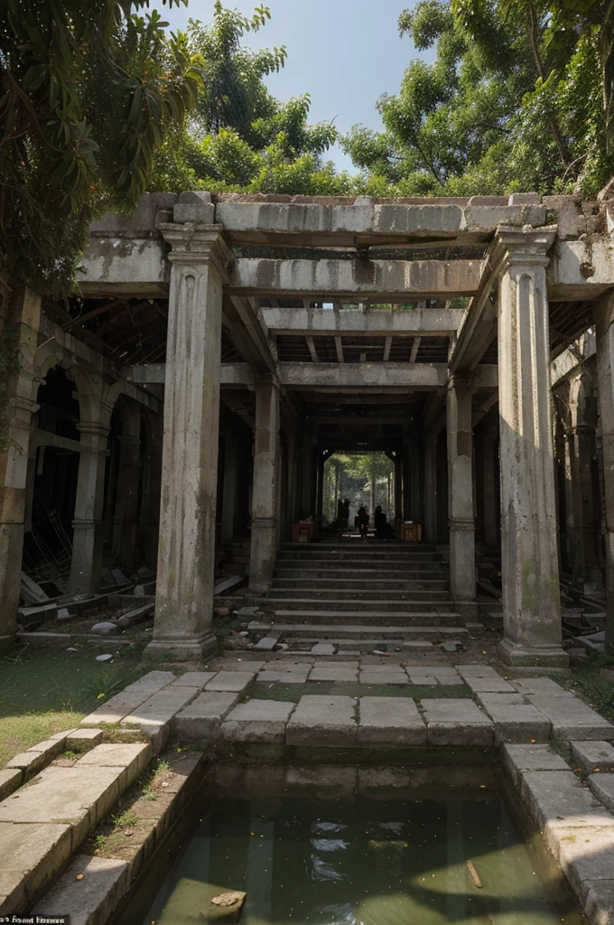 ((best quality)), ((masterpiece)), (detailed), perfect face
"A historical depiction of the Srivijaya Empire's bustling port, filled with diverse traders, and the subsequent eerie, overgrown ruins indicating its mysterious collapse