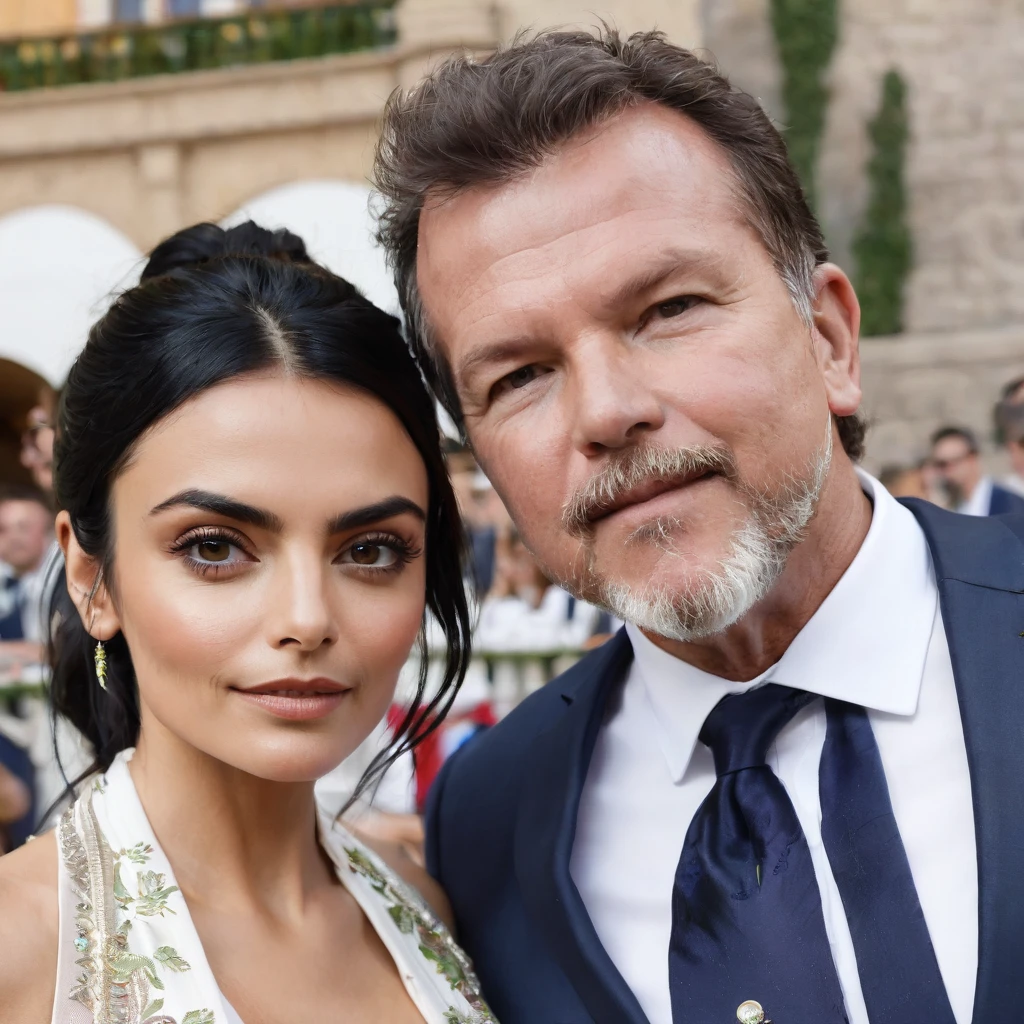 Ayslinn Derbez is 25 years old and Lothar matthäus is 35 years old, they are happy, they are wearing formal clothes, romantic, palace reception
