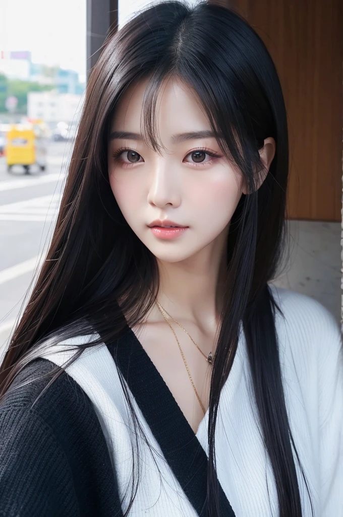 Korean beauty with long black hair、Wear light makeup、Mature atmosphere and appearance
