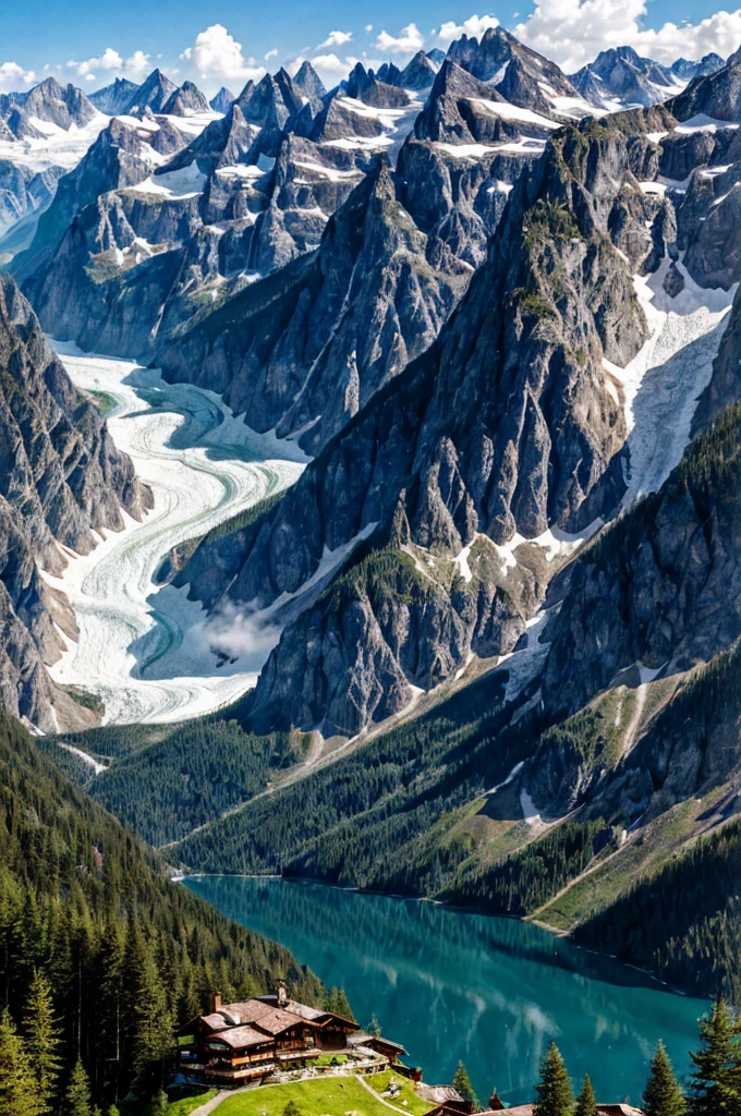 super huge mountain alps great view great nature fantasy huge waterfall high resolution best quality masterpiece