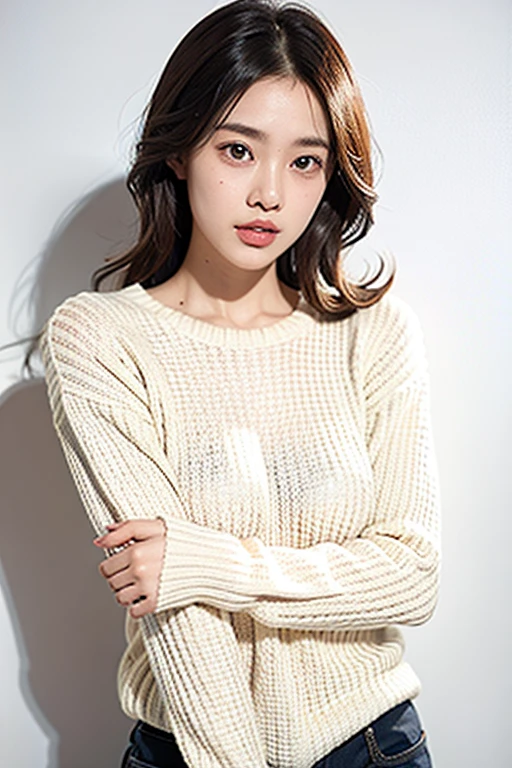 One girl,sweater,White Background,