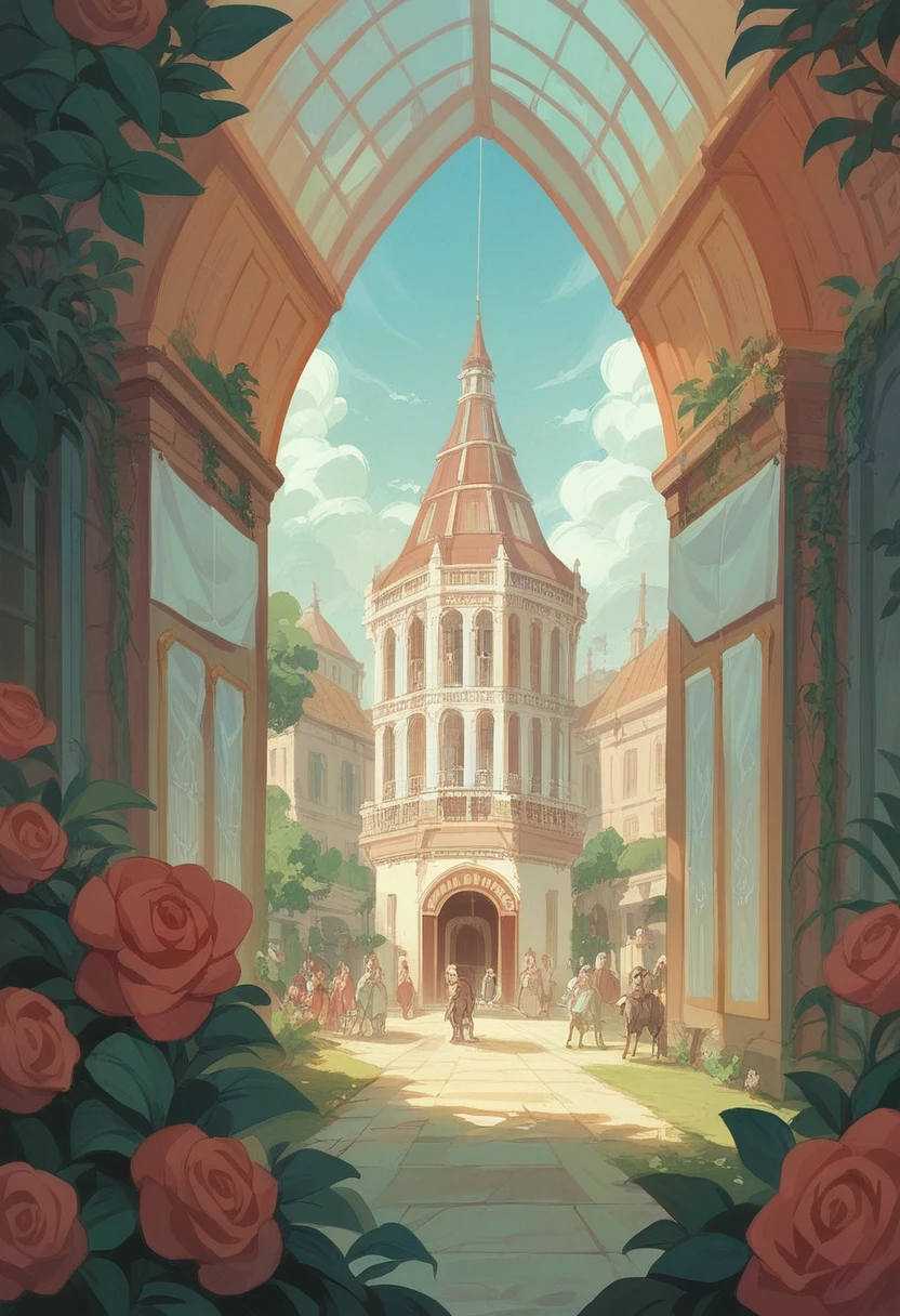 "An ancient Srivijayan market scene, filled with merchants trading exotic goods, surrounded by opulent architecture and vibrant cultural displays."