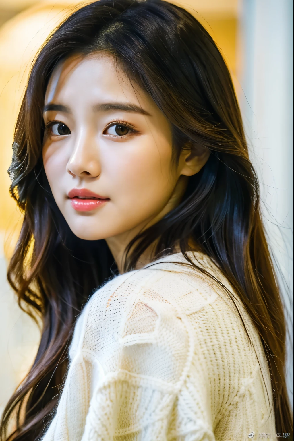 a close up of a woman with long hair and a white sweater, jaeyeon nam, lee ji - eun, lee ji-eun, park ji-min, female actress from korea, heonhwa choe, cute korean actress, krystal, kwak ji young, hwang se - on, jinyoung shin, portrait jisoo blackpink, sangsoo jeong