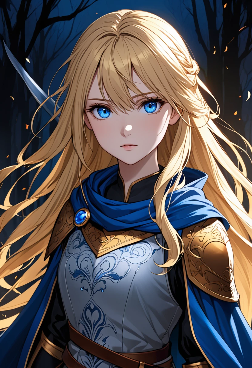 Highest quality,Blonde,Blue Eyes,Brave,beautiful girl,Darkness Fall