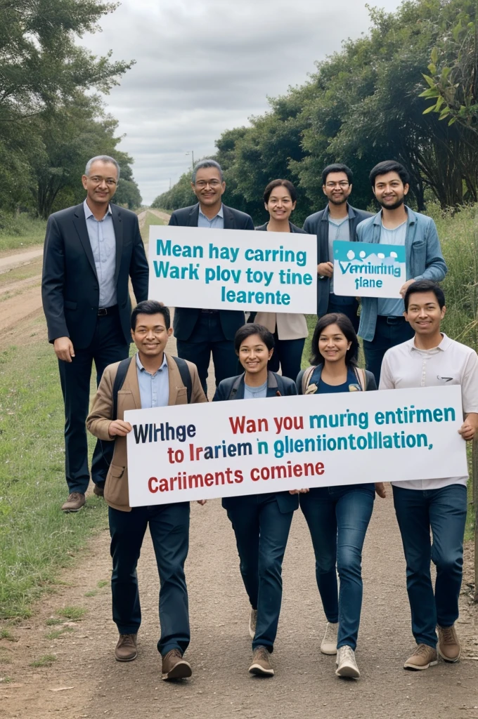 3 men and 3 women holding a sign about caring for the environment