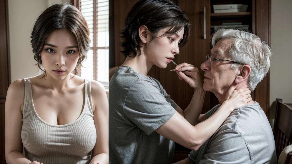 elderly mother and adult male son