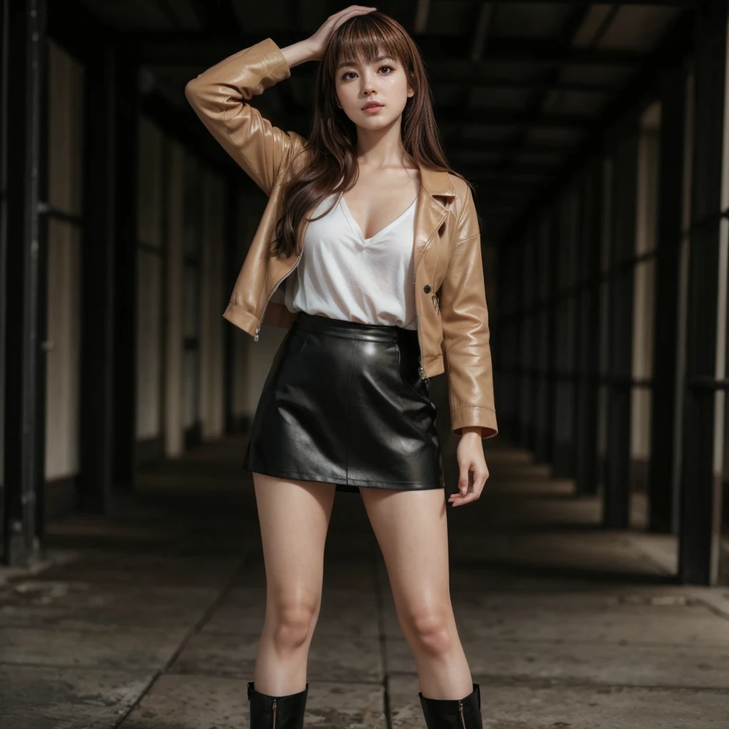 Kasumi, brown eyes, (best quality, ultra-detailed), (realistic:1.37), beautiful and detailed face, ultra-realistic texture, delicate face, delicate body, red lipstick, bright colors. High definition, 8K.
