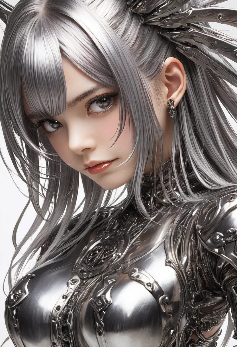 One girl, Female Metal Spirit, Metallic hair, Internal metal, Put a few drops of metal on your skin,