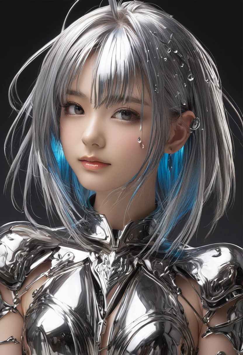 One girl, Female Metal Spirit, Metallic hair, Internal metal, Put a few drops of metal on your skin,