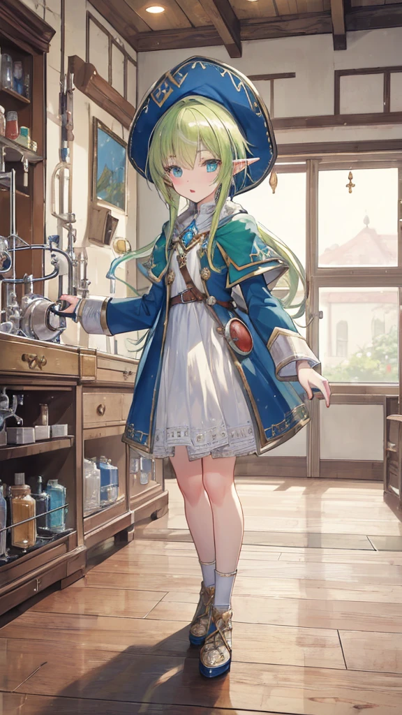 (full body:1.3), best quality, masterpiece, ultra detailed, detailed, hyper detailed, White background, Beautiful standing figure, ((masterpiece, amazing quality)), (unity 8k wallpaper), (absurdres), (ultra detailed, ultra highres:1.5), (sharp focus), (insanely detailed), extremely detailed CG, beautiful face, super fine illustration, anime screencap, pastel colors, kawaii, cute colors
1girl, a cute elf girl, , (short stature:1.5), light green hair, beautiful long hair, hime cut, (extremely detailed shiny hair), emerald eyes, (detailed eyes:1.5), light smile, blush, open mouth
BREAK
white beret, (highly detailed beautiful alchemist costume:1.5)
BREAK
indoors, laboratory background, (alchemy laboratory:1.5), sparkle, stardust, twinkle, shadow
BREAK
dynamic angle, cowboy shot, facing viewer, rim light, cinematic lighting