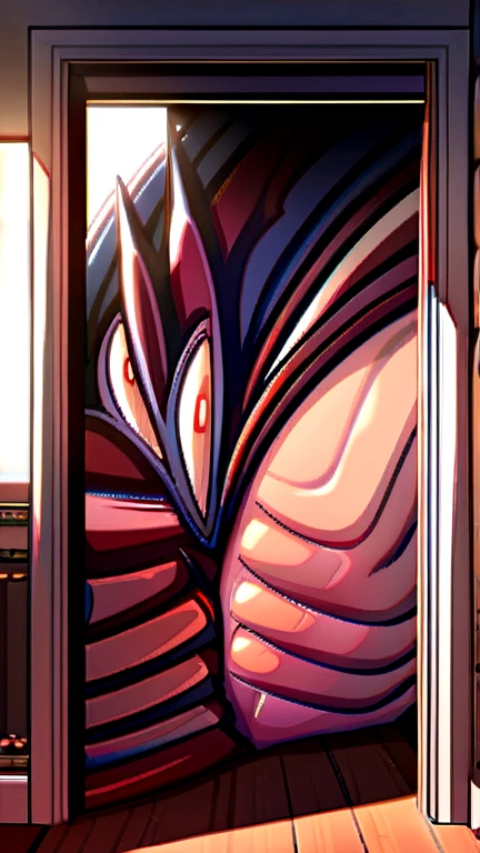 Big size door open, bright light inside , red lord shiva and lord parvathi making love