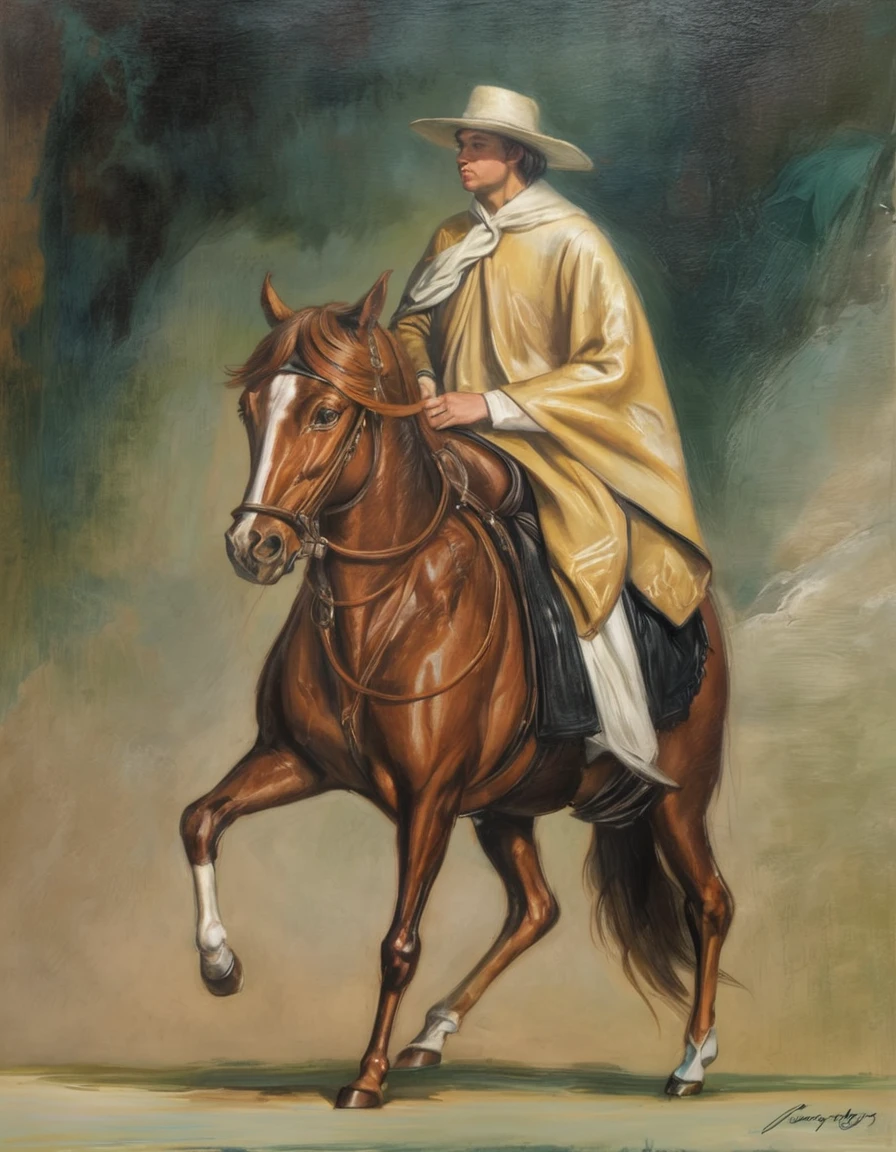 painting of a man riding a horse with a hat on, mexican vaquero, inspired by Benjamin West, inspired by Rosa Bonheur, western art, western painting, fine art oil painting, cowboy, inspired by Agustín Fernández, inspired by Wenzel Lorenz Reiner, inspired by John Frederick Herring, Sr.