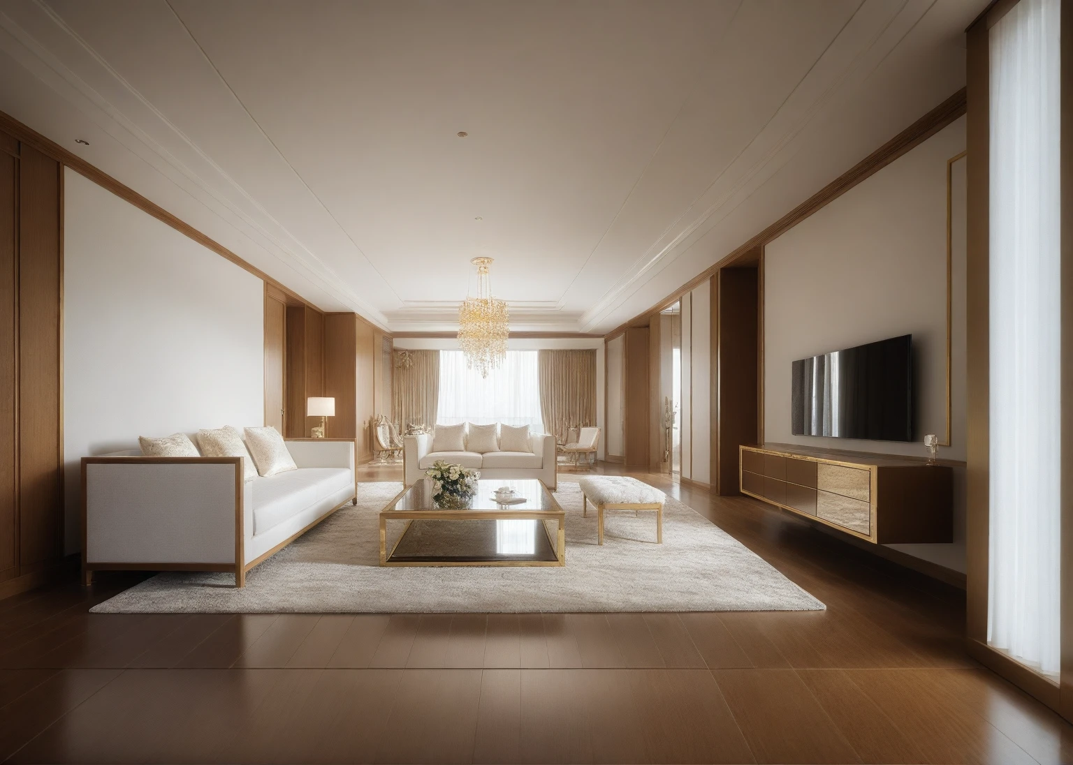 ,Masterpiece, Best quality,8K, Ultra-high resolution,When you step into the (living: 1.1) ,Immediately surrounded by a rich atmosphere of luxury. The space was covered with a soft white fluffy blanket,It is so comfortable,So much so that you can't help but indulge in it。Embellished with precious porcelain and white-off gold ornaments。Whenever it is late afternoon,The afterglow from the window spilled on the floor,Soft light and shadow are reflected,It was as if entering a dreamland. ((Wooden chair and table : 1.3)), ((COLUMN MIRROR : 1.3))