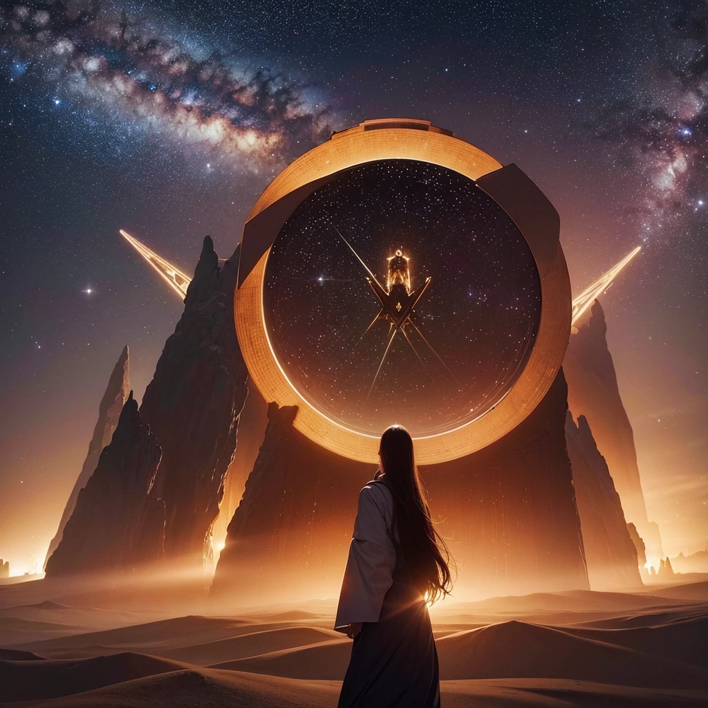 ((Masterpiece)),(Best quality)),Magnificent space image scene,heavenly body,Interstellar,Huge star gates,Spaceship,Shining starry sky,8K,super-fine,high qulity