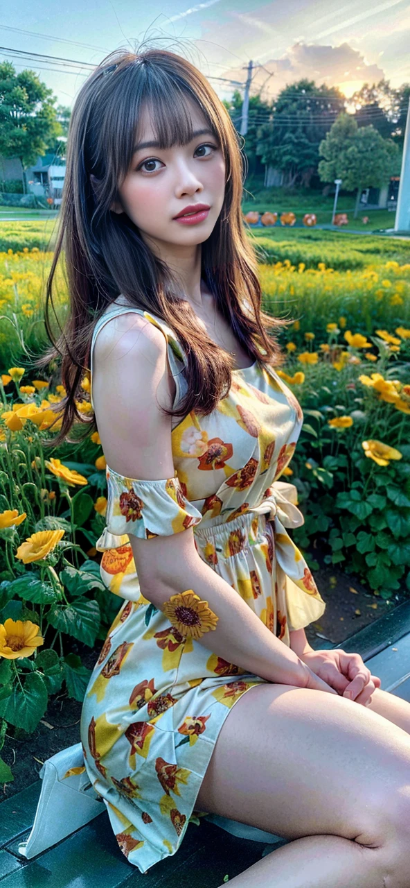 (best quality,4k,8k,highres,masterpiece:1.2),ultra-detailed,(best quality,realistic:1.2),lovely woman,japanese girl, ultimately cute face, field of poppy flowers,sheer yellow floral print summer dress,sunset,play,joy,beauty,harmony,portrait,soft lighting,vibrant colors, HDR, 8k, absurdres, cinestill 800, sharp focus, add_detail:2, Ultra HD | | | ((Fullbody-shot)) add_detail:2 (1woman, solo)